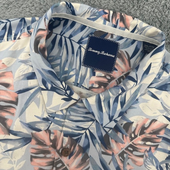 Tommy Bahama Other - Tommy Bahama Button Down Shirt Mens XXL Blue Pink Tropical Silk Monstera Leaf